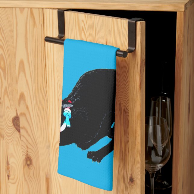 Snarling Hissing Black Japanese Cat Tea Towel (Thirds Fold)