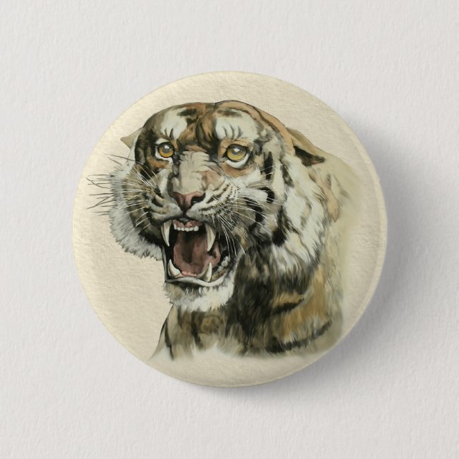 Snarling Tiger 6 Cm Round Badge (Front)