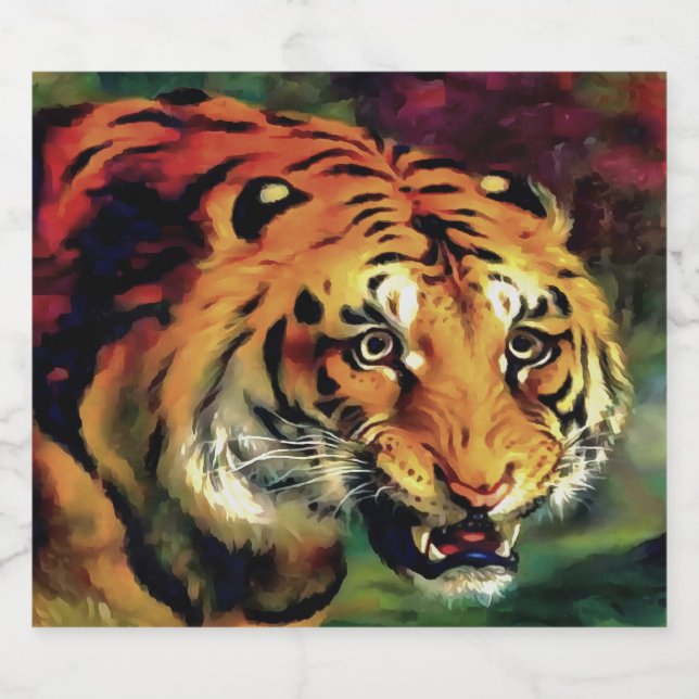 Snarling Tiger Artistic Portrait Beer Bottle Label (Single Label)