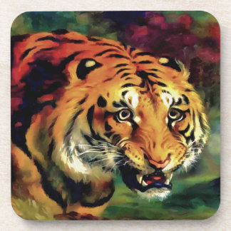 Snarling Tiger Artistic Portrait Coaster