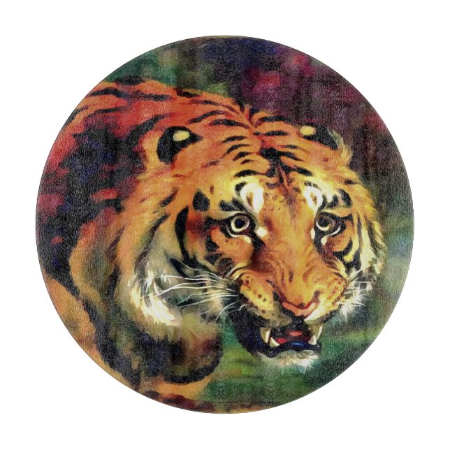 Snarling Tiger Artistic Portrait Cutting Board (Front)