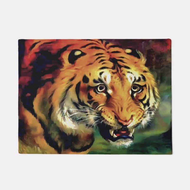 Snarling Tiger Artistic Portrait Doormat (Front)