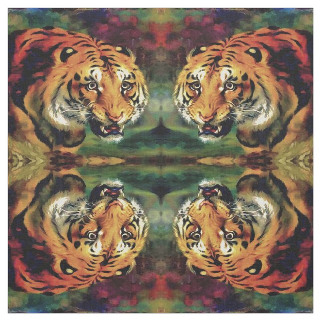 Snarling Tiger Artistic Portrait Fabric (Swatch)