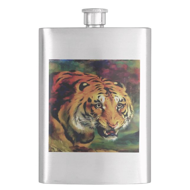 Snarling Tiger Artistic Portrait Hip Flask (Front)