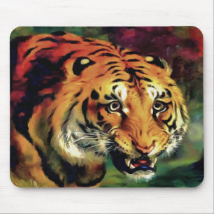 Snarling Tiger Artistic Portrait Mouse Mat
