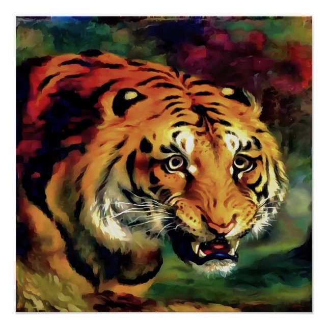 Snarling Tiger Artistic Portrait Poster (Front)