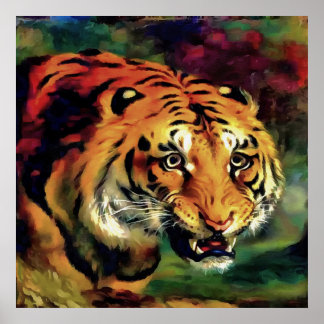 Snarling Tiger Artistic Portrait Poster