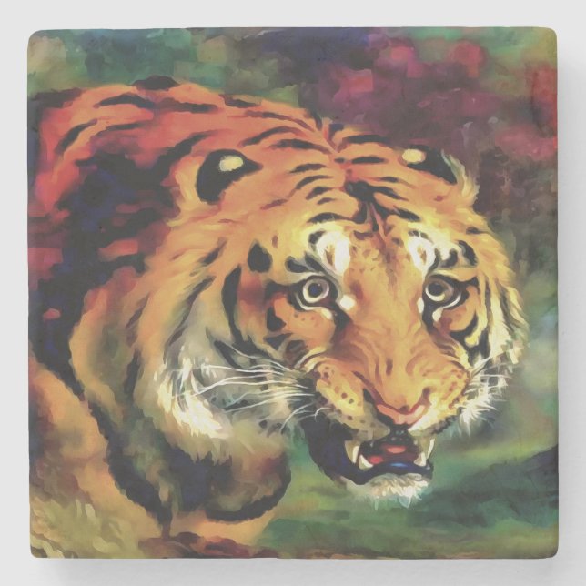 Snarling Tiger Artistic Portrait Stone Coaster (Front)