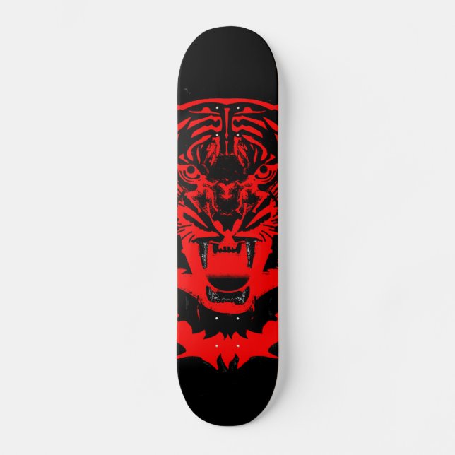 Snarling Tiger Artwork in Black and Red Skateboard (Front)