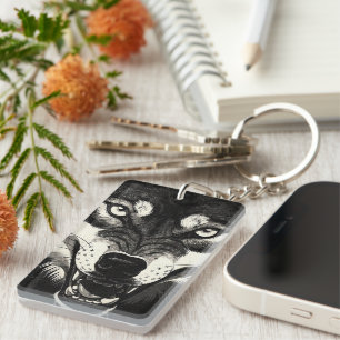 Snarling Wolf 50s Black White Graphics Style  Key Ring