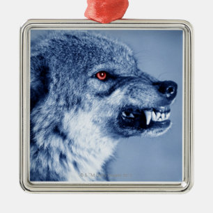 Snarling wolf (Canis Lupus), profile (Digital Metal Tree Decoration