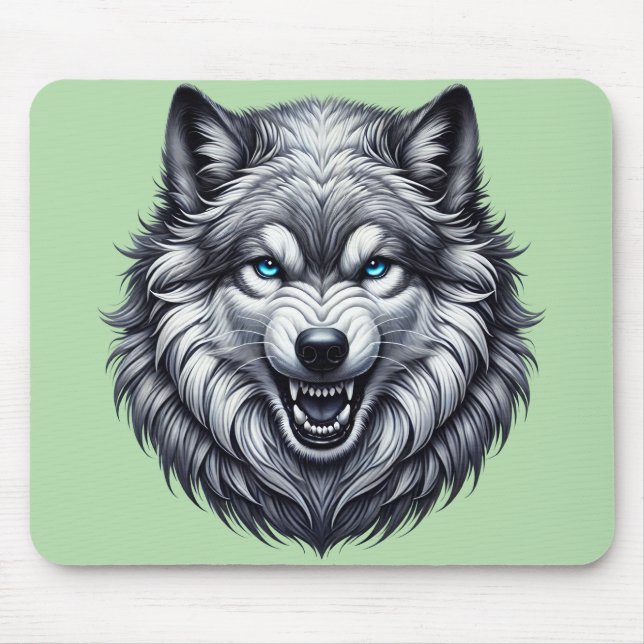 Snarling Wolf head Mouse Mat (Front)