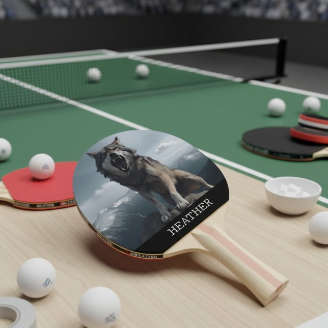 Snarling Wolf Monogram Woodland Ping Pong Paddle (Creator Uploaded)