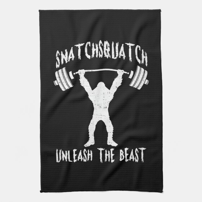 Snatchsquatch, Cartoon Big Foot, Beast, Funny Gym Tea Towel (Vertical)