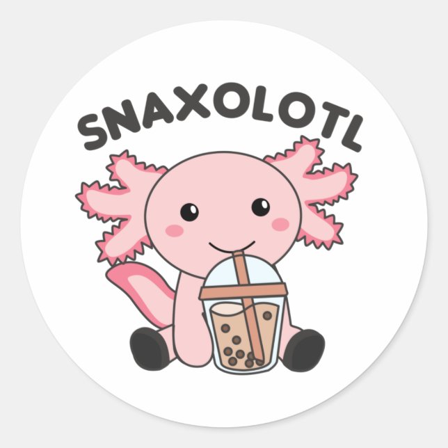 Snaxolotl Axolotl Bubble Tea Lovers Sweet Animals  Classic Round Sticker (Front)