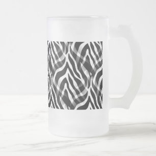 Snazzy Black and White Zebra Stripes Print Frosted Glass Beer Mug