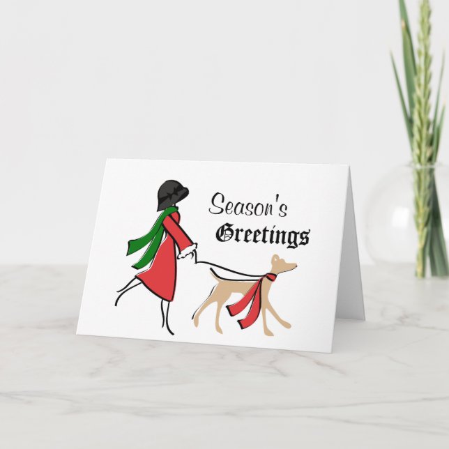 Snazzy Dog Walker Christmas Holiday Card (Front)