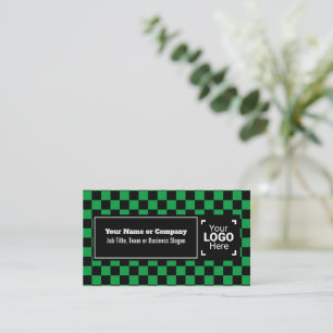 Snazzy Green / Black Chequered Own Text, QR, Logo Business Card