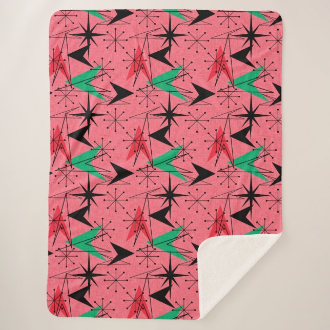 Snazzy Mid-Century Modern Orange Aqua Atomic Sherpa Blanket (Front)