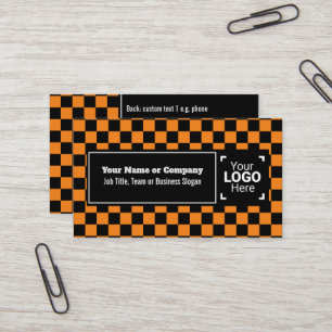Snazzy Orange / Black Chequered Own Text, QR, Logo Business Card