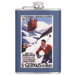 SNCF Railway Cable Car Promo Poster Hip Flask