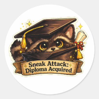 Sneak Attack Diploma Acquired Cute Rogue Racoon Classic Round Sticker