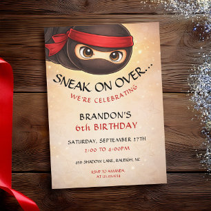 Sneak On Over Cute Masked Ninja Kids Birthday Invitation