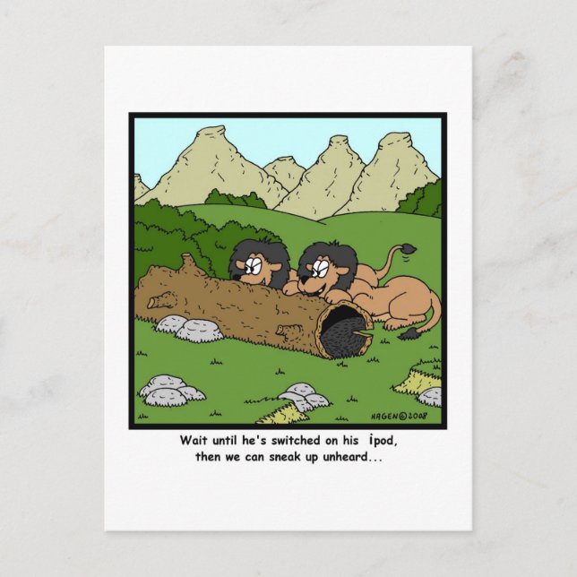 Sneak up unheard: Lion Cartoon Postcard (Front)