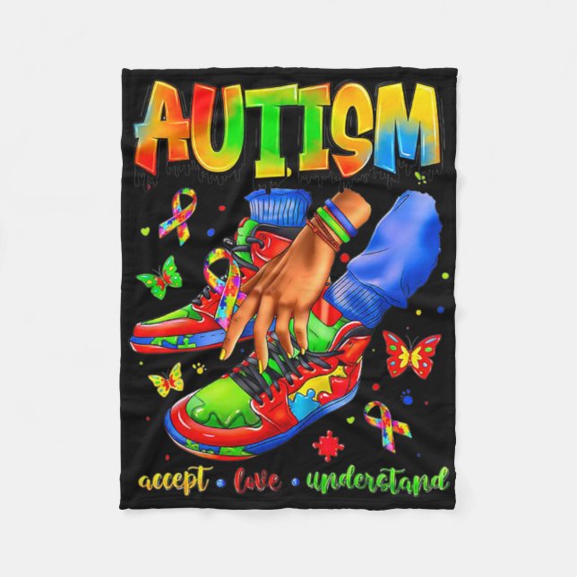 Sneaker Autism Accept Love Understand Autism Aware Fleece Blanket (Front)