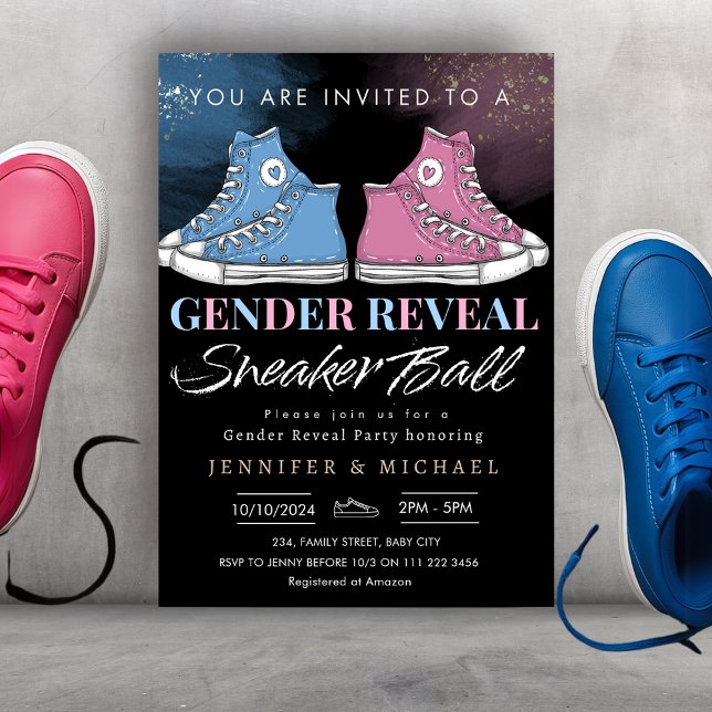 Sneaker Ball Gender Reveal Blue or Pink Invitation (Sneaker Ball Gender Reveal Blue or Pink Invitation)