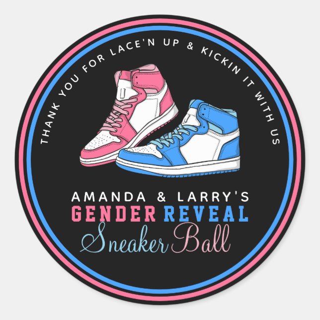 Sneaker Ball Gender Reveal Classic Round Sticker (Front)
