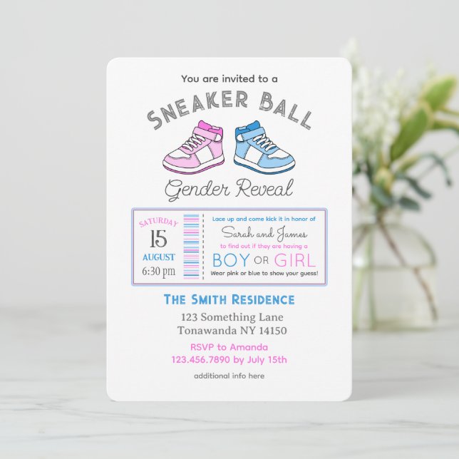 Sneaker Ball Gender Reveal Invitation (Standing Front)