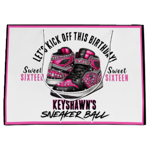 Sneaker Ball Pink & Black Glitter Birthday Large Gift Bag