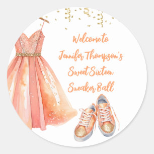 Sneaker Ball Sweet 16 Peach & Gold Glitter  Classic Round Sticker