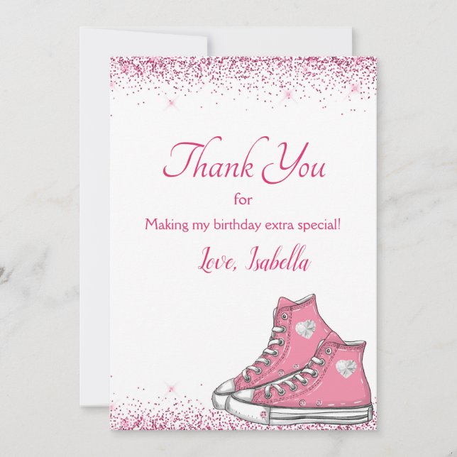 Sneaker Birthday, Glitter Sweet 16 Thank You Card (Front)