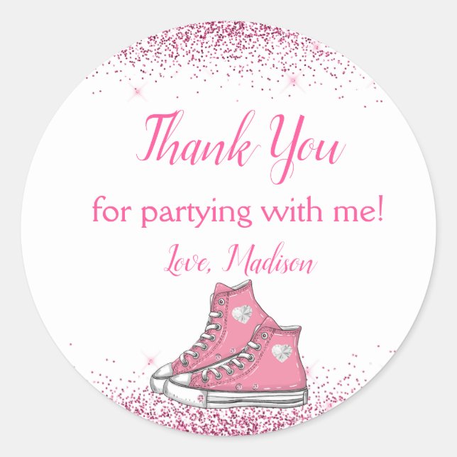Sneaker Birthday, Glitter Sweet 16 Thank You Classic Round Sticker (Front)