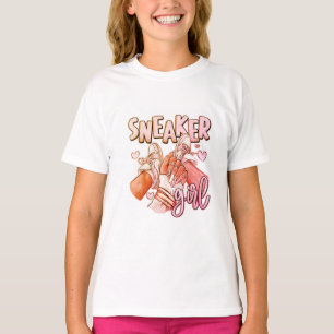 "Sneaker Girl" Kids' Black T-Shirt with Pink Sneak