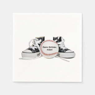 sneakers and baseball for boy's birthday party napkin