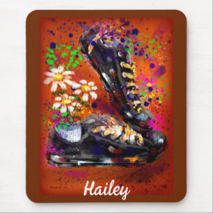 Sneakers and Daisies Impressionistic Orange White Mouse Mat
