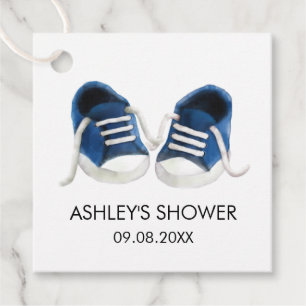 Sneakers Baby Shower Gift Tags, Blue Baby Shoes Favour Tags