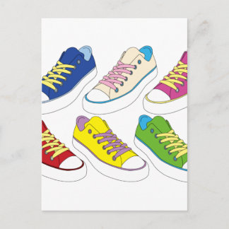 Sneakers drawing, colourful running shoes postcard