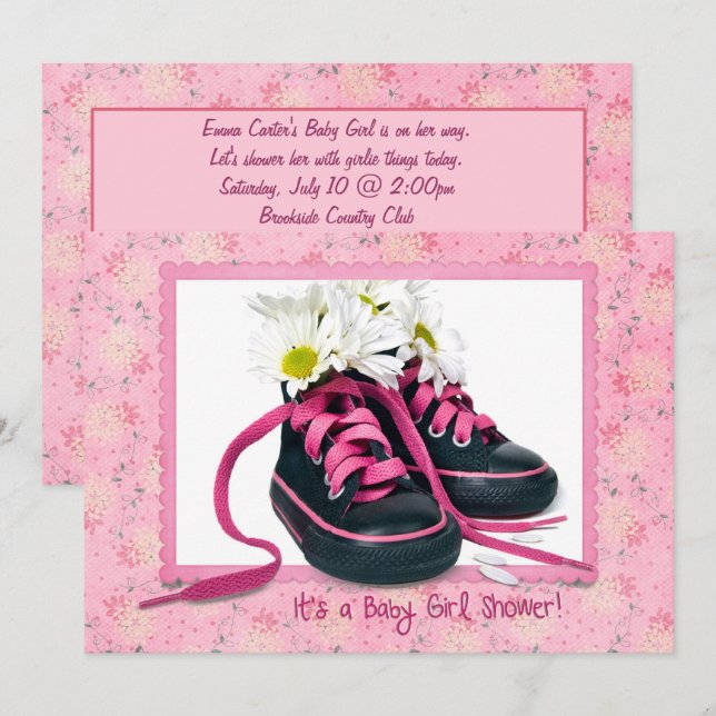 Sneakers for Baby Girl Shower Invitation (Front/Back)