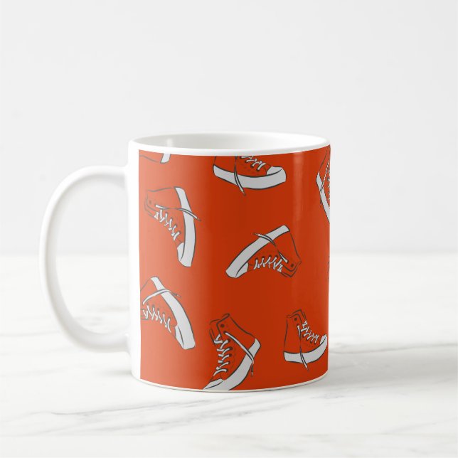 Sneakers Red: Vintage Seamless Print Coffee Mug (Left)