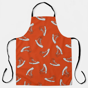 Sneakers seamless pattern on red background apron