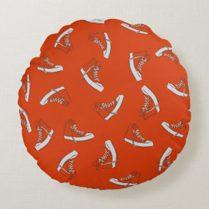 Sneakers seamless pattern on red background round cushion