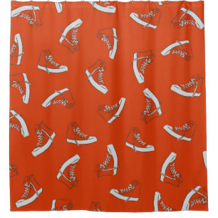 Sneakers seamless pattern on red background shower curtain
