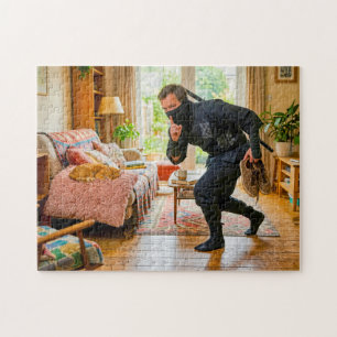 Sneaking Past Sleeping Cat Jigsaw Puzzle