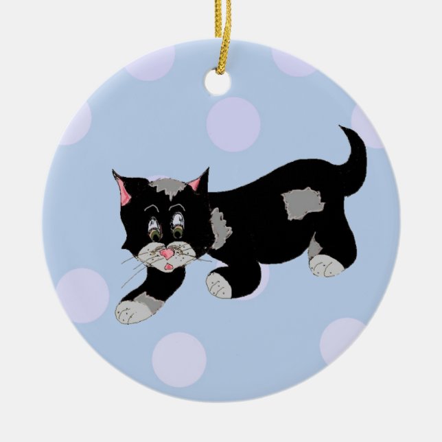 Sneaky Cartoon Cat Ceramic Tree Decoration (Front)