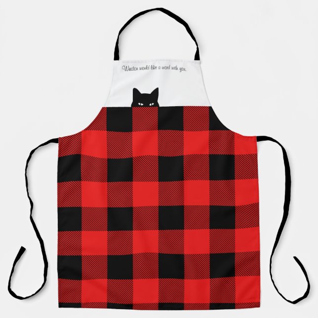 Sneaky Cat Buffalo Check Red Plaid Apron (Front)