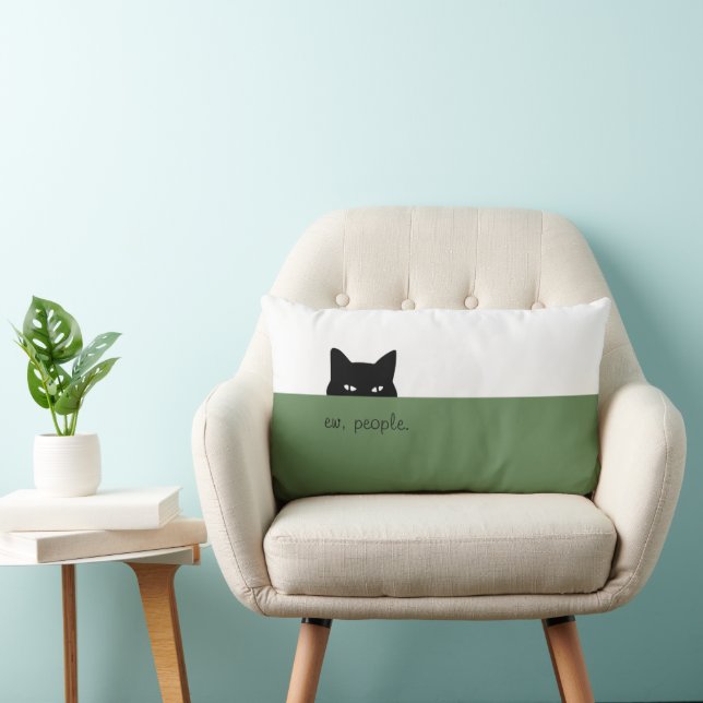 Sneaky Cat Ew People Photo Green Throw Pillow (Chair)